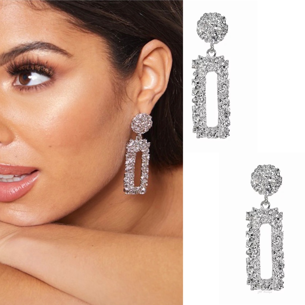 New Silver Textured Post Statement Geometric Drop Dangle Earrings